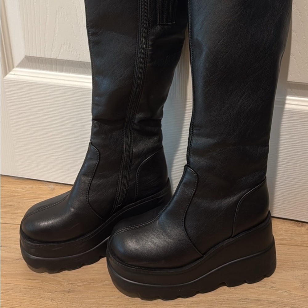 Black Platform Knee-High Boots